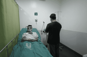 A patient with a nasal mask in the hospital
